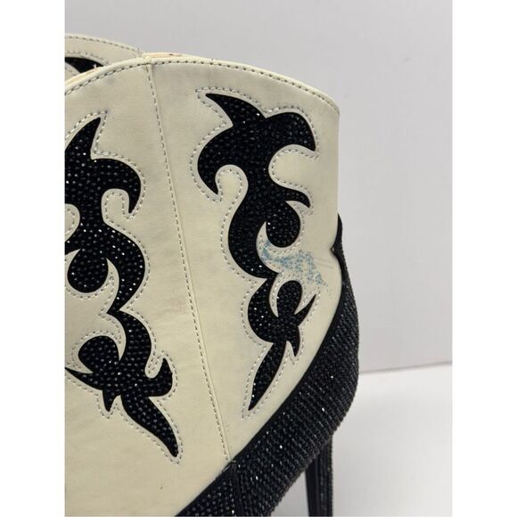 INC Cowboy‎ Boots Size 9.5 Black Cream Embellished Western High Heel Booties - Picture 5 of 11